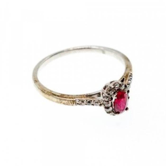 925 Sterling Silver Rubellite & White Tourmaline Ring Size 7