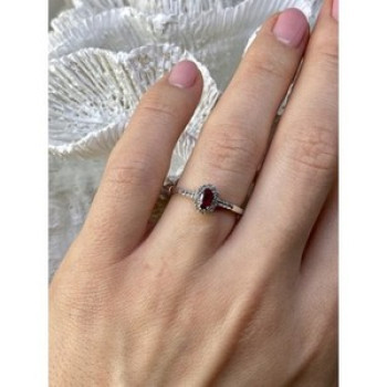 925 Sterling Silver Rubellite & White Tourmaline Ring Size 7