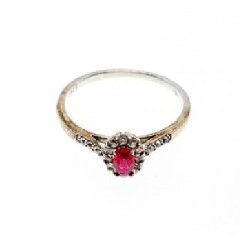 925 Sterling Silver Rubellite & White Tourmaline Ring Size 7