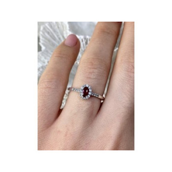 925 Sterling Silver Rubellite & White Tourmaline Ring Size 7