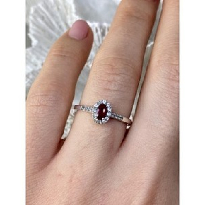 925 Sterling Silver Rubellite & White Tourmaline Ring Size 7