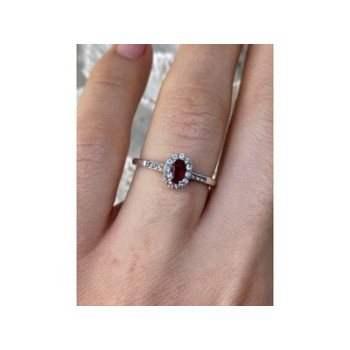 925 Sterling Silver Rubellite & White Tourmaline Ring Size 7