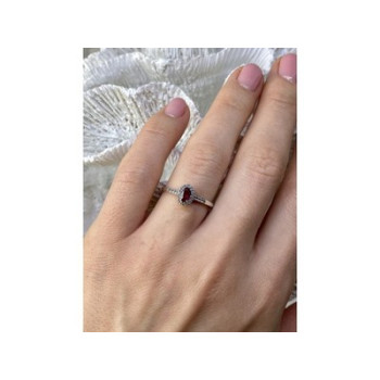 925 Sterling Silver Rubellite & White Tourmaline Ring Size 7