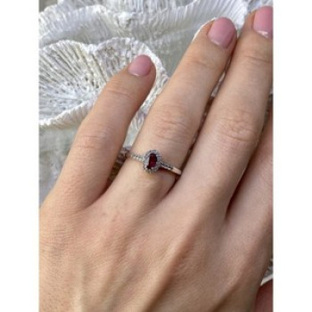 925 Sterling Silver Rubellite & White Tourmaline Ring Size 7