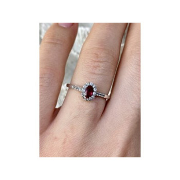 925 Sterling Silver Rubellite & White Tourmaline Ring Size 7