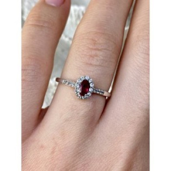 925 Sterling Silver Rubellite & White Tourmaline Ring Size 7