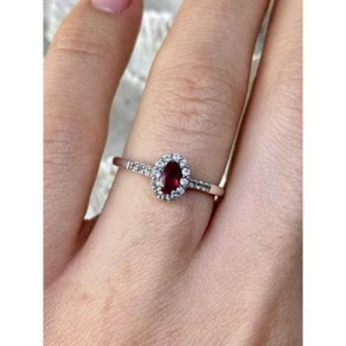 925 Sterling Silver Rubellite & White Tourmaline Ring Size 7
