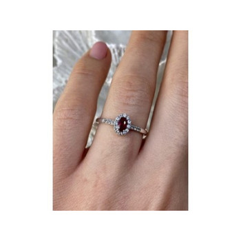 925 Sterling Silver Rubellite & White Tourmaline Ring Size 7