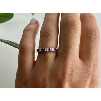 925 Sterling Silver Pink Spinel & CZ Ring Size 7