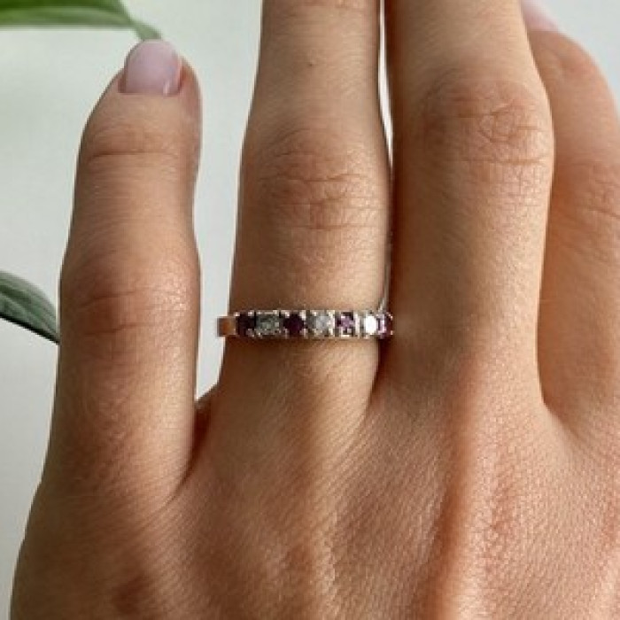 925 Sterling Silver Pink Spinel & CZ Ring Size 7