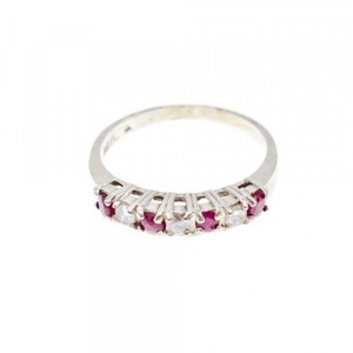 925 Sterling Silver Pink Spinel & CZ Ring Size 7