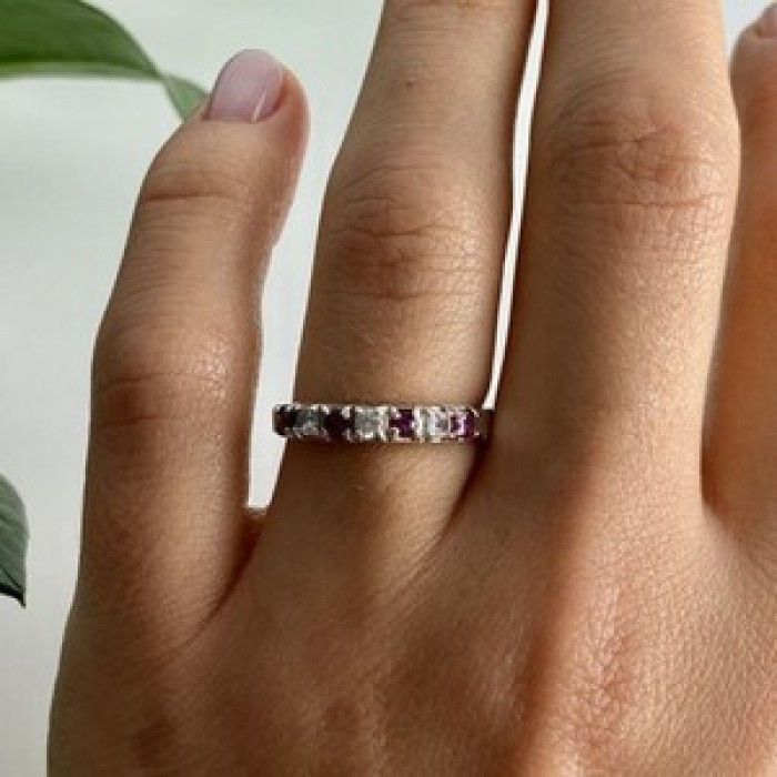 925 Sterling Silver Pink Spinel & CZ Ring Size 7