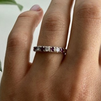 925 Sterling Silver Pink Spinel & CZ Ring Size 7