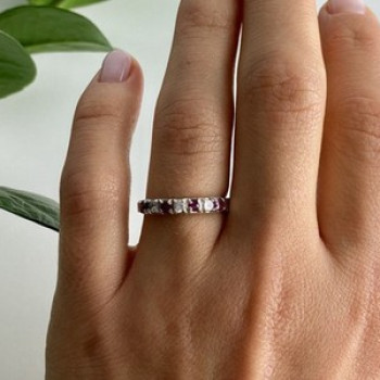 925 Sterling Silver Pink Spinel & CZ Ring Size 7