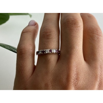 925 Sterling Silver Pink Spinel & CZ Ring Size 7