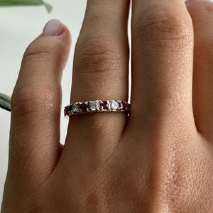 925 Sterling Silver Pink Spinel & CZ Ring Size 7