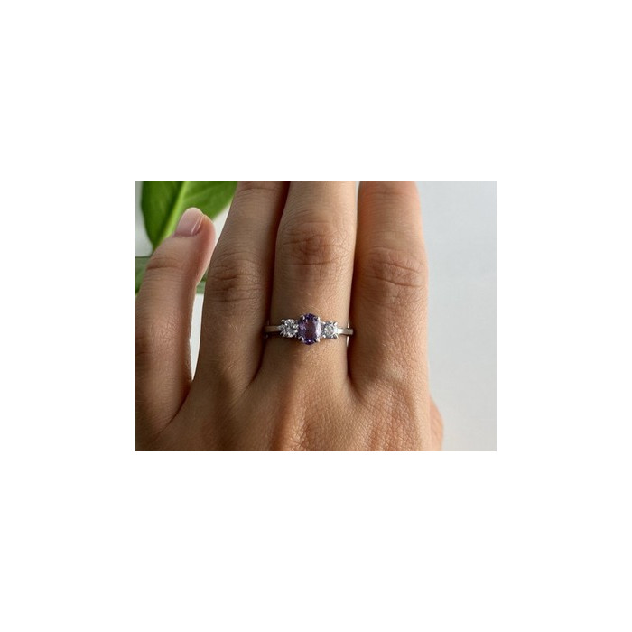 925 Sterling Silver Iolite & CZ Ring Size 9.5