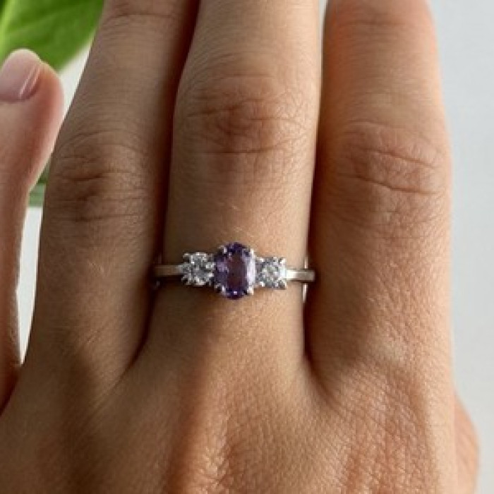 925 Sterling Silver Iolite & CZ Ring Size 9.5