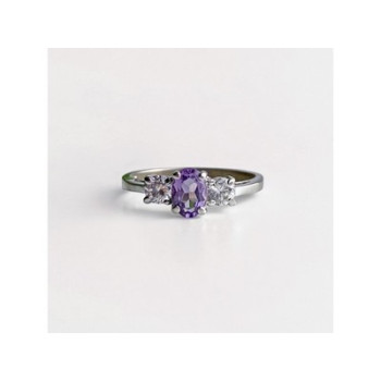 925 Sterling Silver Iolite & CZ Ring Size 9.5