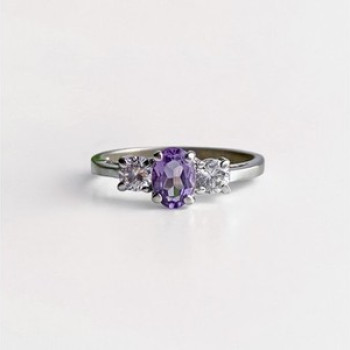 925 Sterling Silver Iolite & CZ Ring Size 9.5