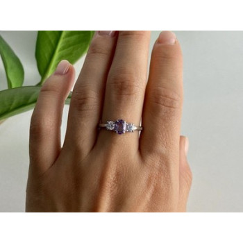 925 Sterling Silver Iolite & CZ Ring Size 9.5