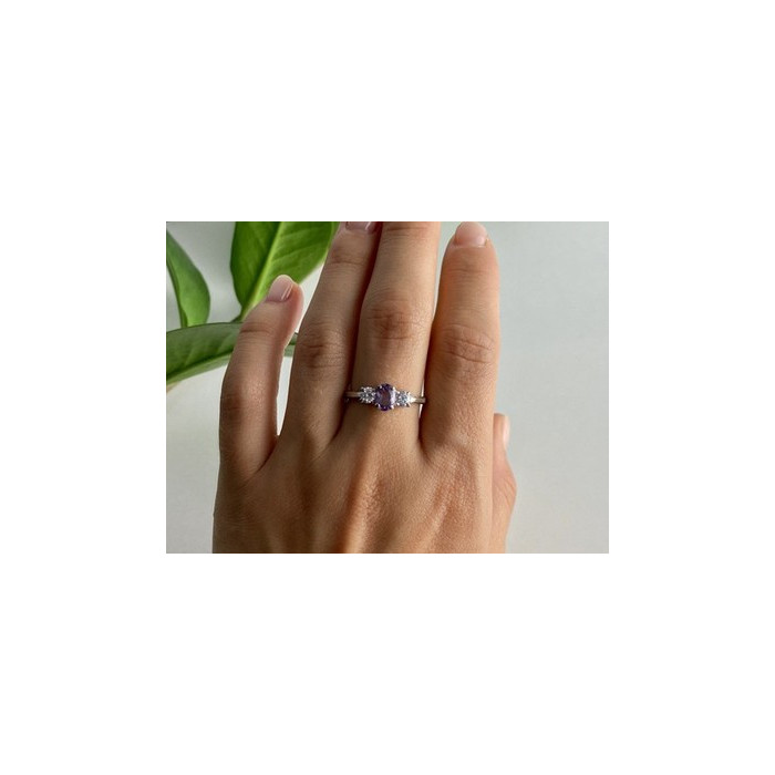 925 Sterling Silver Iolite & CZ Ring Size 9.5
