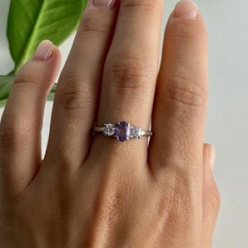 925 Sterling Silver Iolite & CZ Ring Size 9.5