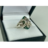925 Sterling Silver Green Nephrite (Jade) & Marcasites Ring Size 5.5