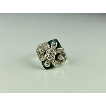 925 Sterling Silver Green Nephrite (Jade) & Marcasites Ring Size 5.5