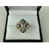 925 Sterling Silver Green Nephrite (Jade) & Marcasites Ring Size 5.5