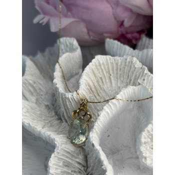 10K Yellow Gold Prasiolite & Diamond Necklace Length 18 inch