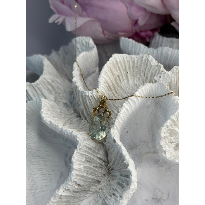 10K Yellow Gold Prasiolite & Diamond Necklace Length 18 inch