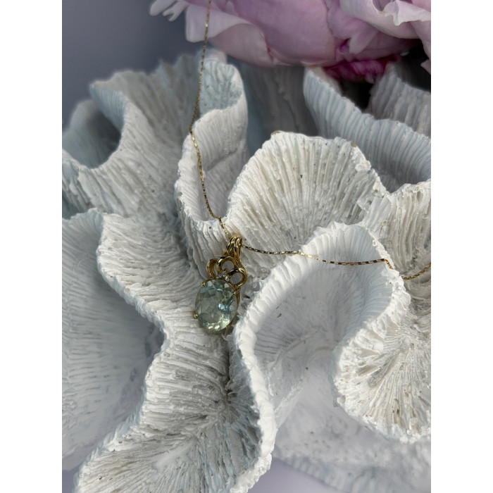 10K Yellow Gold Prasiolite & Diamond Necklace Length 18 inch