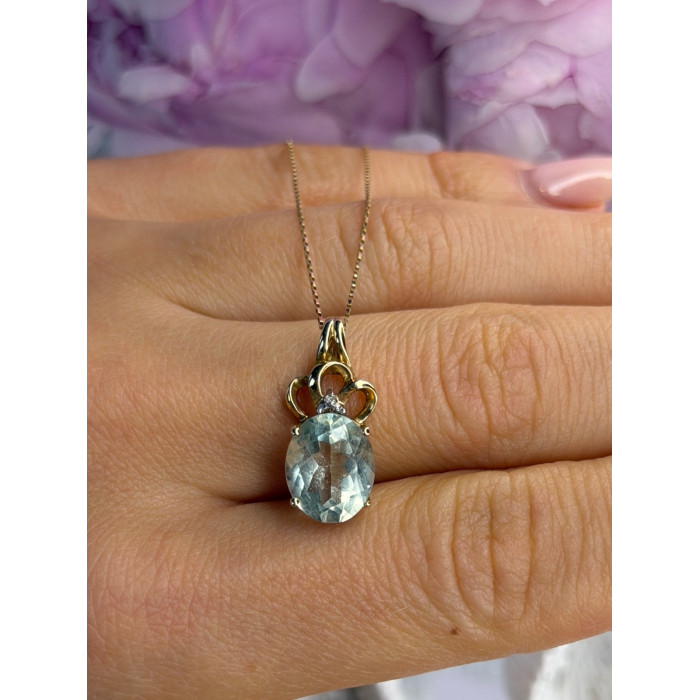 10K Yellow Gold Prasiolite & Diamond Necklace Length 18 inch