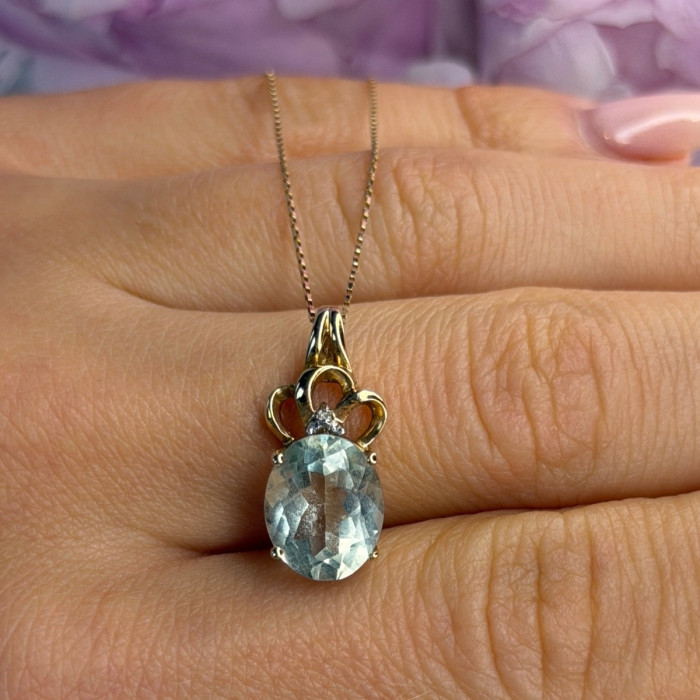 10K Yellow Gold Prasiolite & Diamond Necklace Length 18 Inch