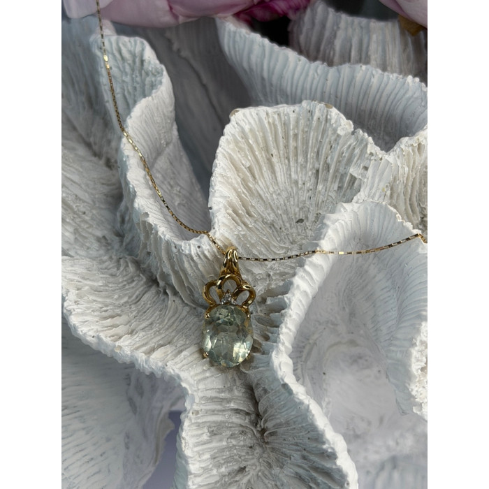 10K Yellow Gold Prasiolite & Diamond Necklace Length 18 inch