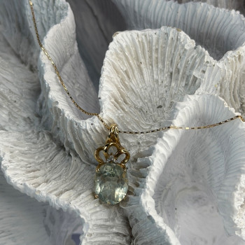 10K Yellow Gold Prasiolite & Diamond Necklace Length 18 Inch