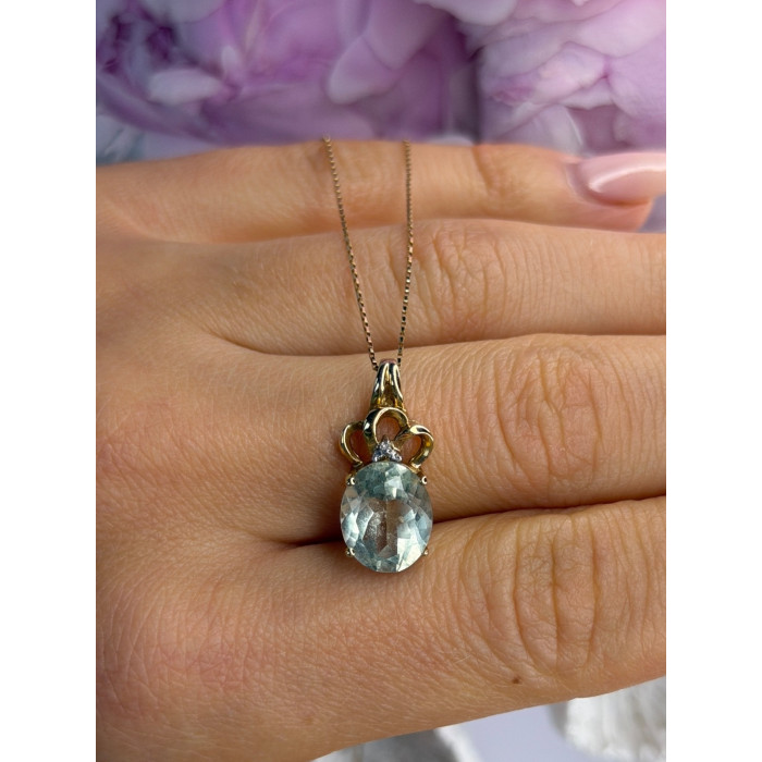 10K Yellow Gold Prasiolite & Diamond Necklace Length 18 inch