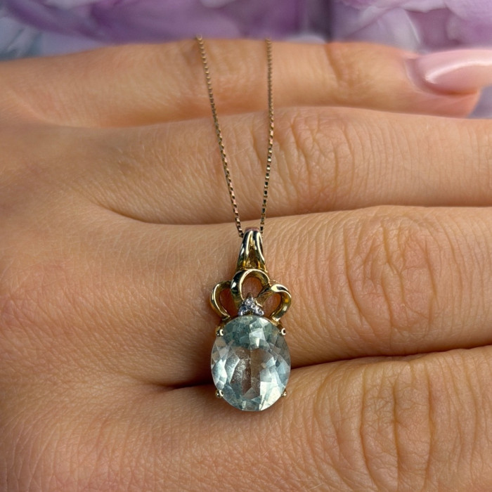 10K Yellow Gold Prasiolite & Diamond Necklace Length 18 Inch