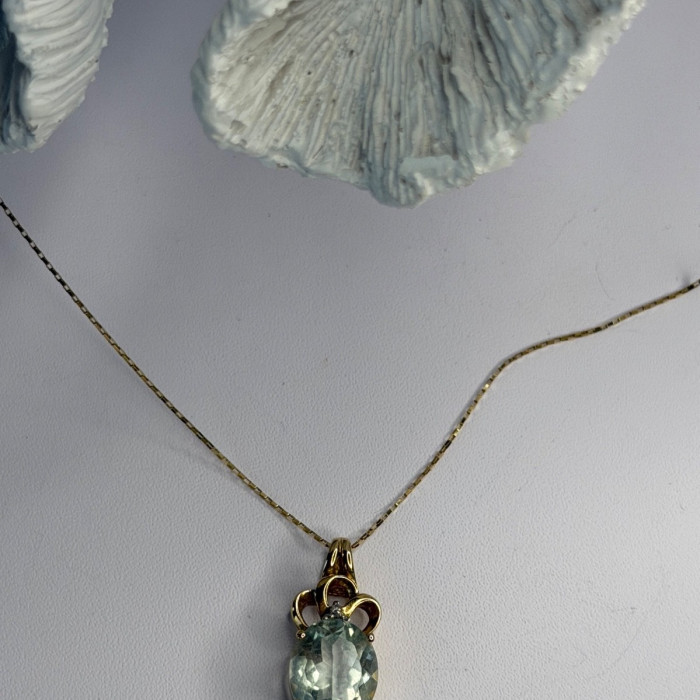 10K Yellow Gold Prasiolite & Diamond Necklace Length 18 Inch