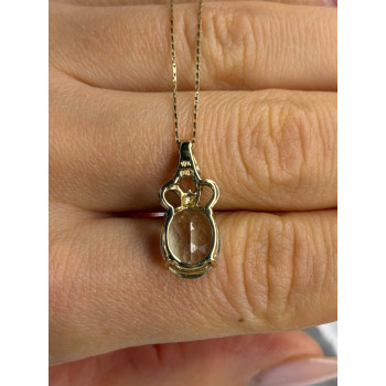 10K Yellow Gold Prasiolite & Diamond Necklace Length 18 inch