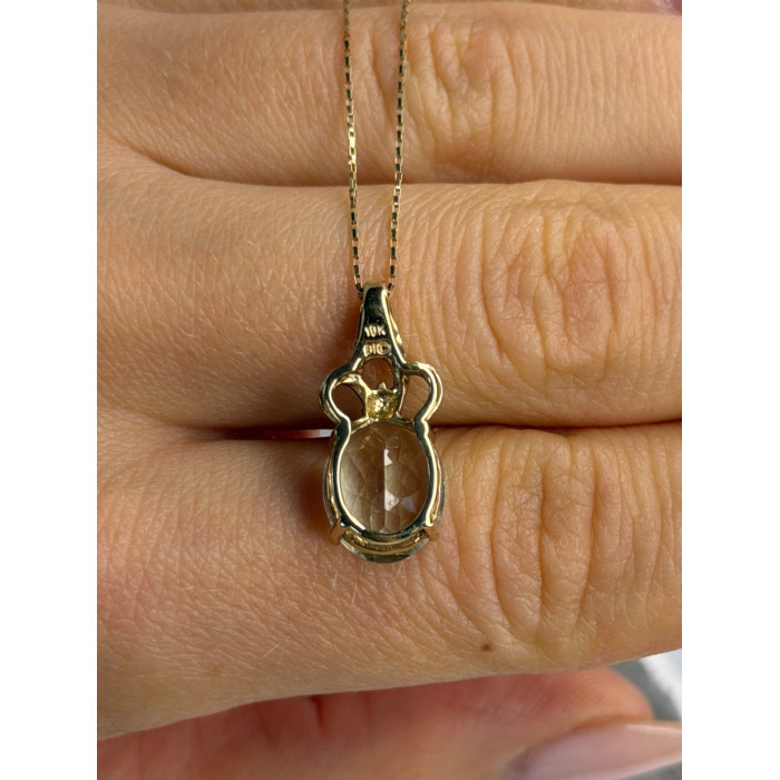 10K Yellow Gold Prasiolite & Diamond Necklace Length 18 inch