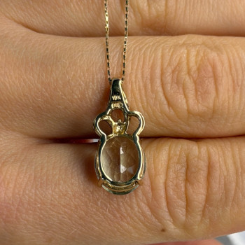 10K Yellow Gold Prasiolite & Diamond Necklace Length 18 Inch