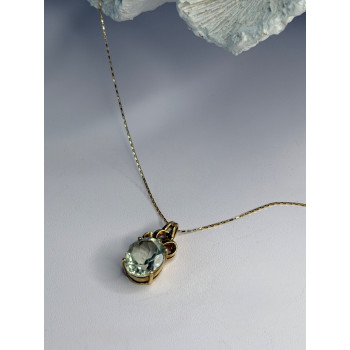 10K Yellow Gold Prasiolite & Diamond Necklace Length 18 inch