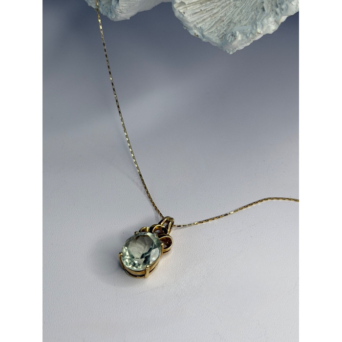 10K Yellow Gold Prasiolite & Diamond Necklace Length 18 inch