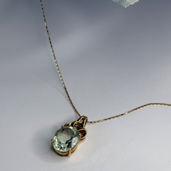 10K Yellow Gold Prasiolite & Diamond Necklace Length 18 Inch