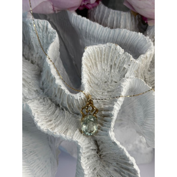 10K Yellow Gold Prasiolite & Diamond Necklace Length 18 inch