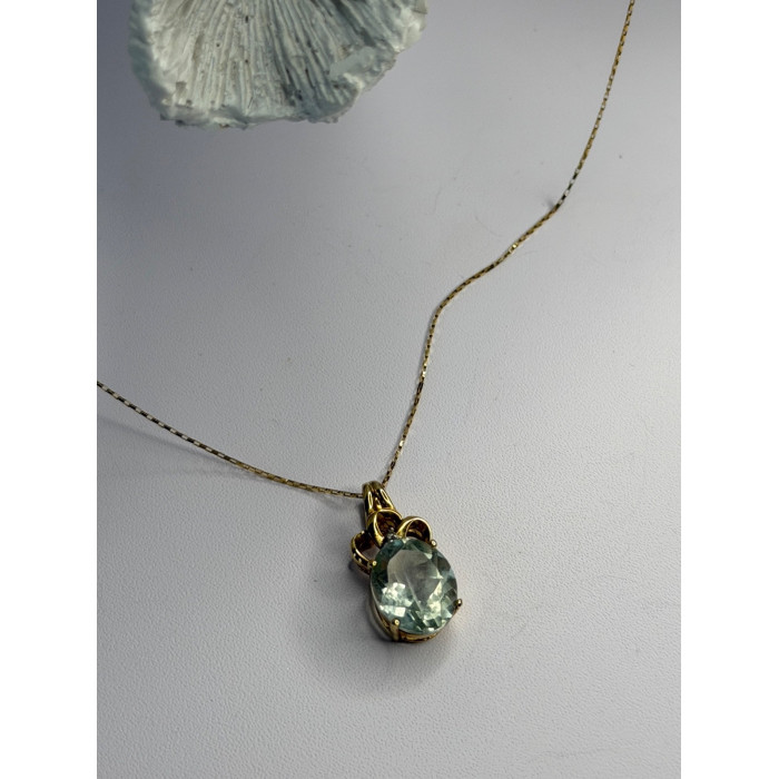 10K Yellow Gold Prasiolite & Diamond Necklace Length 18 inch