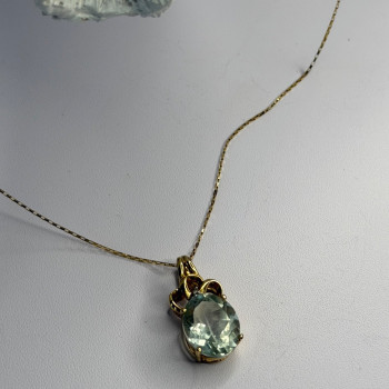 10K Yellow Gold Prasiolite & Diamond Necklace Length 18 Inch