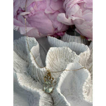 10K Yellow Gold Prasiolite & Diamond Necklace Length 18 inch